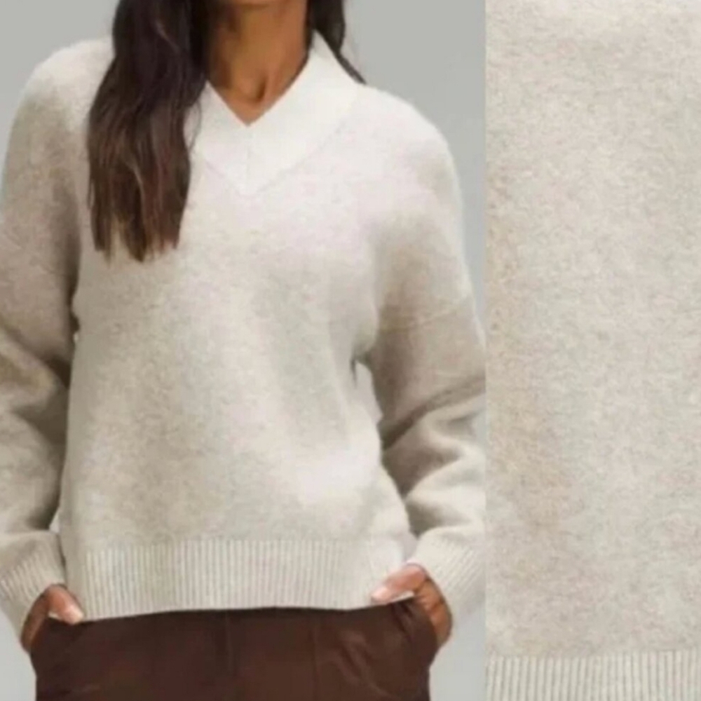 Lululemon GREY  Heather Wool ALPACA  Blend V Neck Sweater